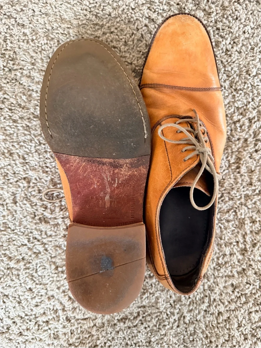 Cole Haan Tan Leather Cap-Toe Oxfords